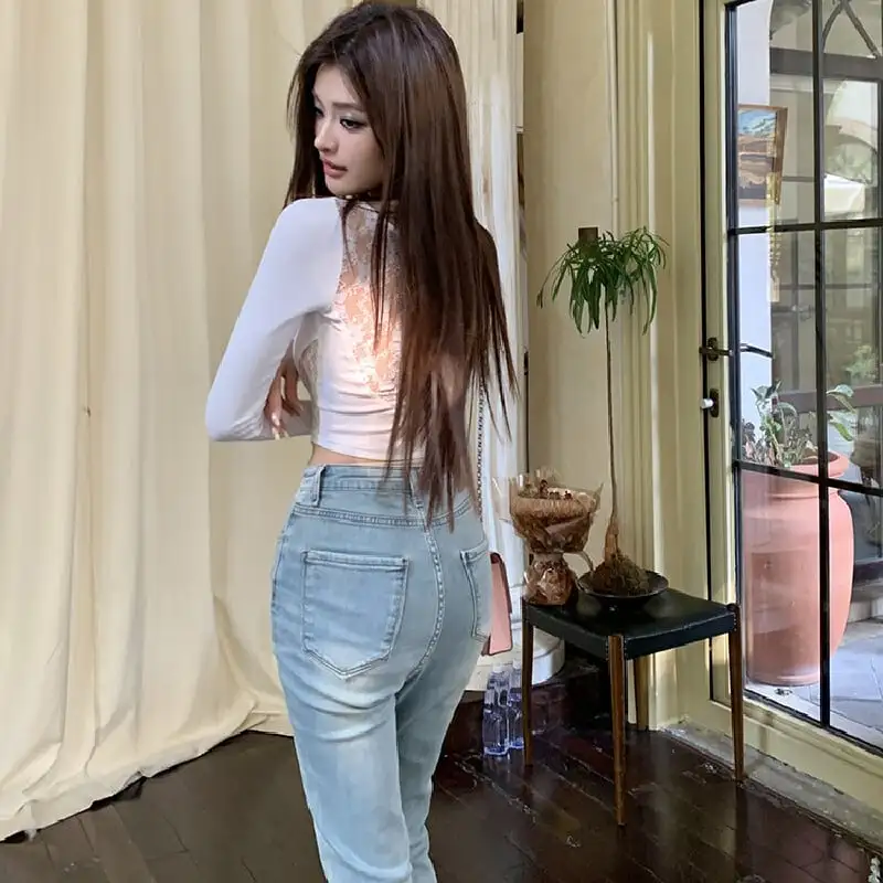 ボトムス デニムパンツ レトロ フレア ライトブルー