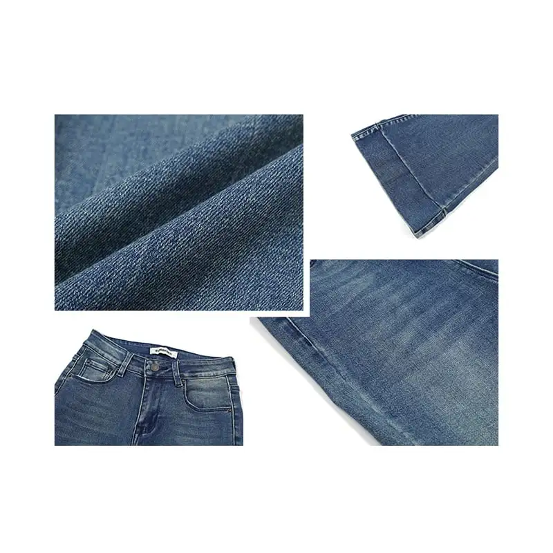 ボトムス デニムパンツ 縦長効果 ワイドレッグパンツ ブルー S M L XL