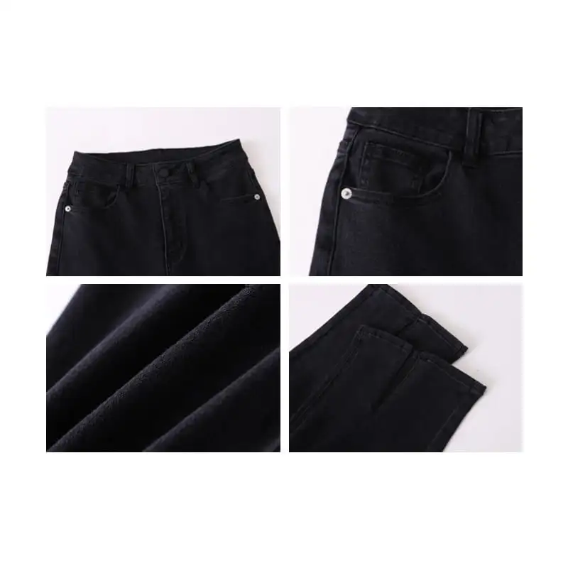 ボトムス デニムパンツ ハイウエスト 前スリット ブラック