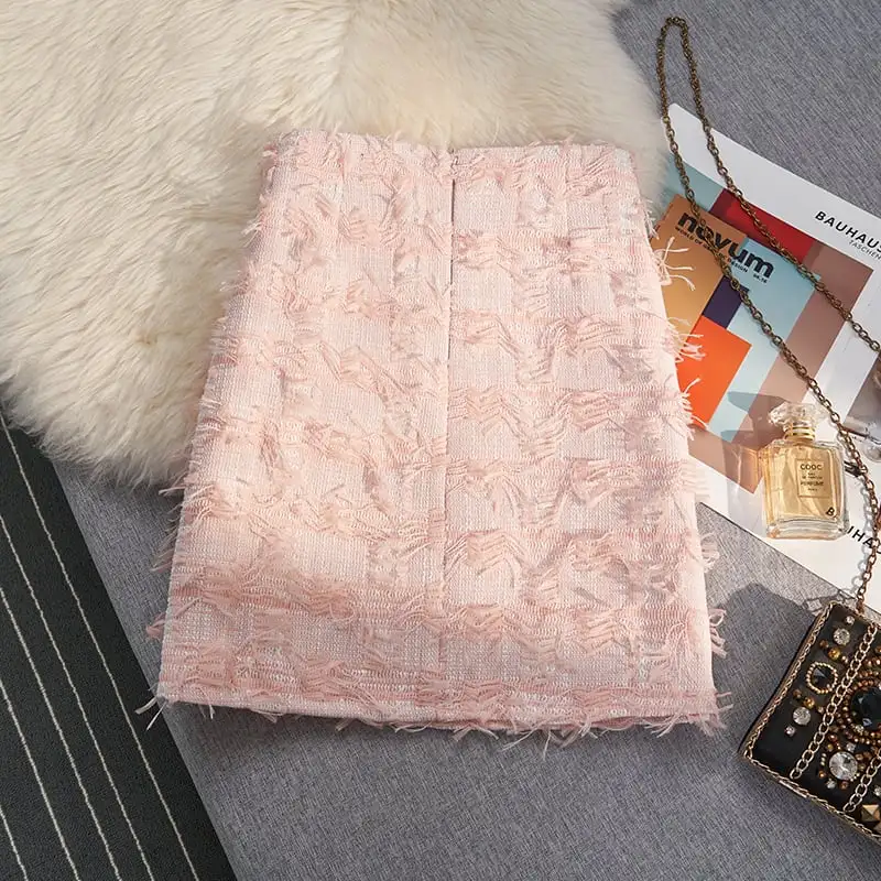 ボトムス スカート 3色展開 ミニスカート ハイウエスト タッセル ブラック ベージュ ピンク