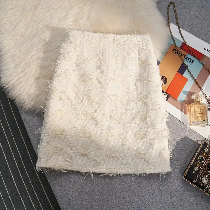 ボトムス スカート 3色展開 ミニスカート ハイウエスト タッセル ブラック ベージュ ピンク