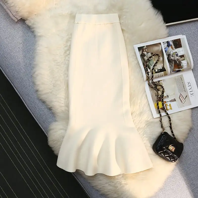 ボトムス スカート 3色展開 ニット ドマーメイドスカート ピンク ベージュ ブラック