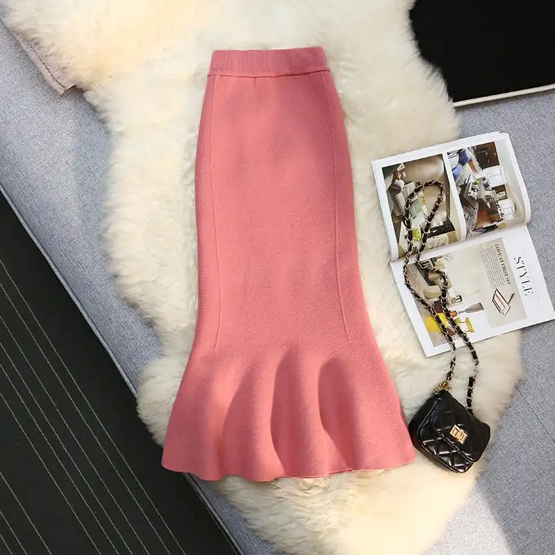 ボトムス スカート 3色展開 ニット ドマーメイドスカート ピンク ベージュ ブラック