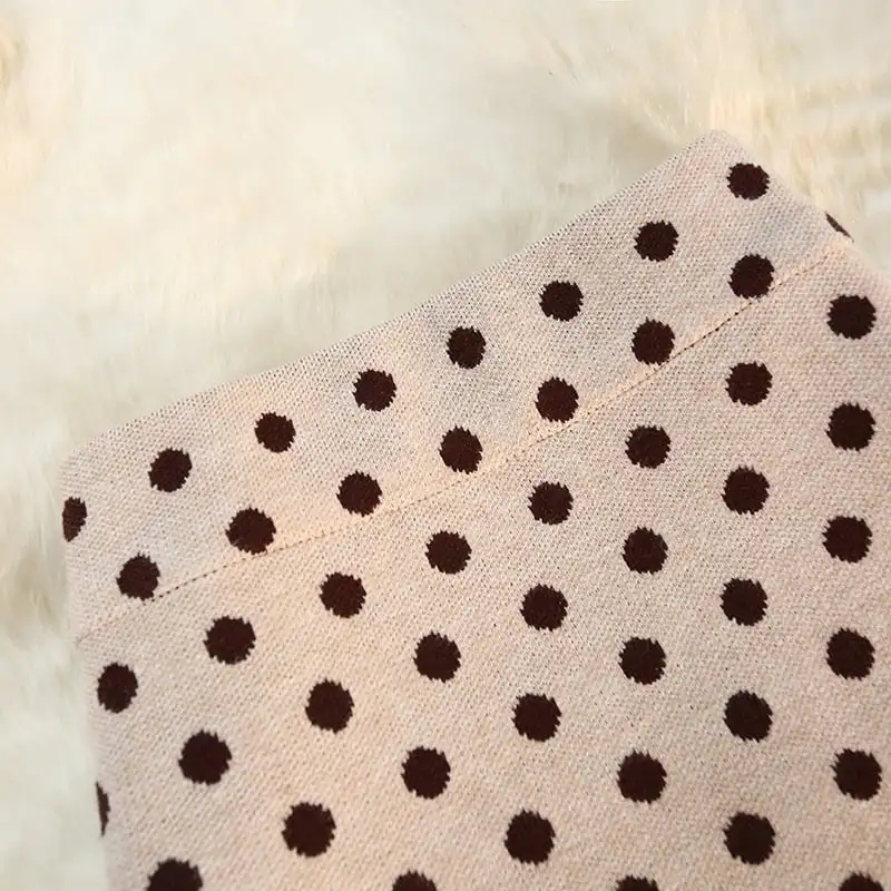 ボトムス スカート 3色展開 ニット ドット柄 スリット ブラック ダークベージュ コーヒー色