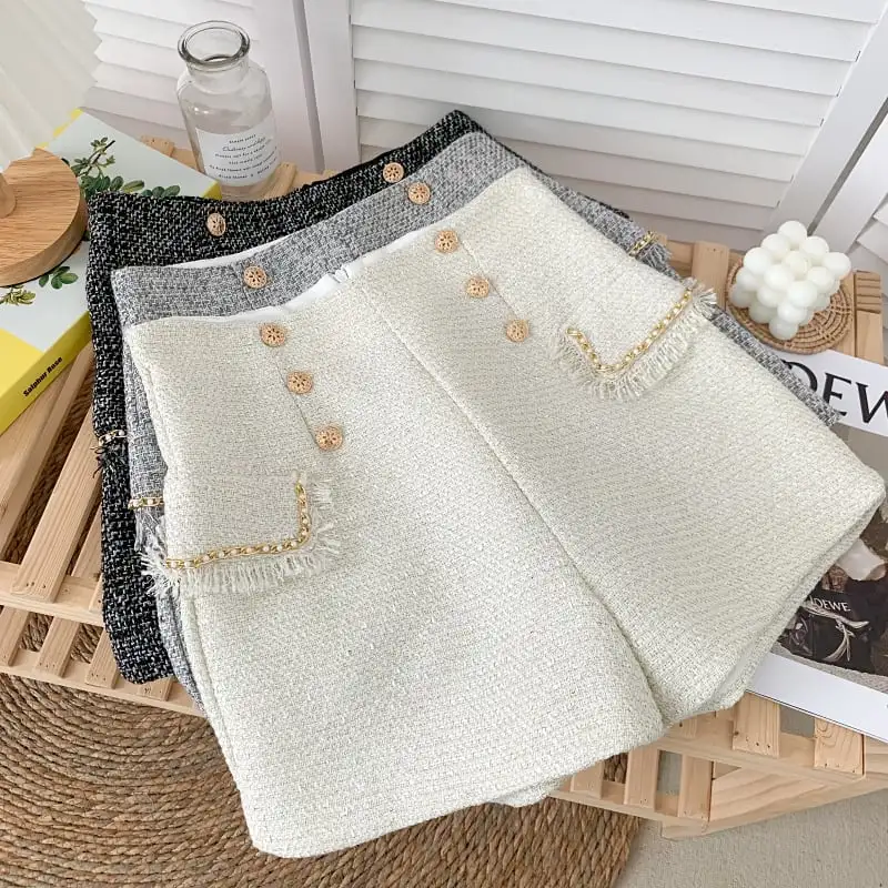 ボトムス カジュアルパンツ ミニ丈 ツイード 綺麗め おしゃれ アプリコット グレー ブラック