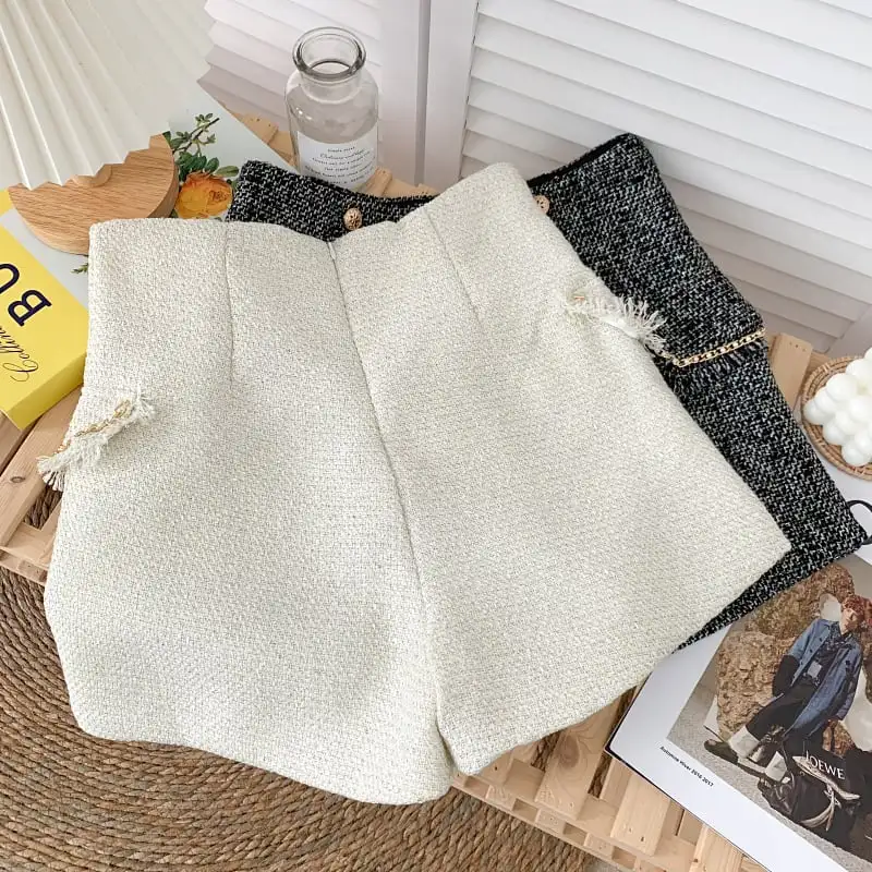 ボトムス カジュアルパンツ ミニ丈 ツイード 綺麗め おしゃれ アプリコット グレー ブラック