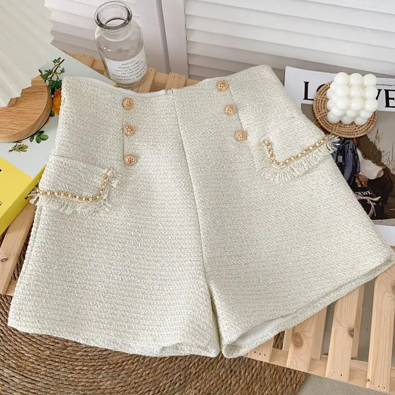 ボトムス カジュアルパンツ ミニ丈 ツイード 綺麗め おしゃれ アプリコット グレー ブラック