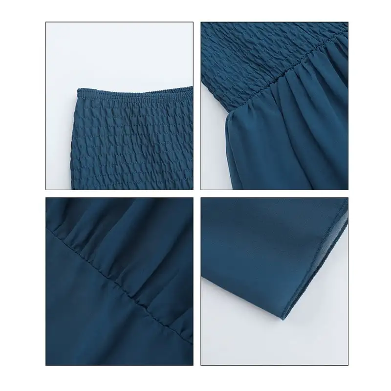 セットアップ トップス+スカート ボートネックデザイン 無地 ブルー