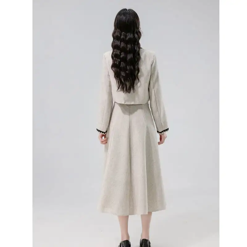 セットアップ トップス+スカート ラウンドネック 通勤 ライトグレー ブラック