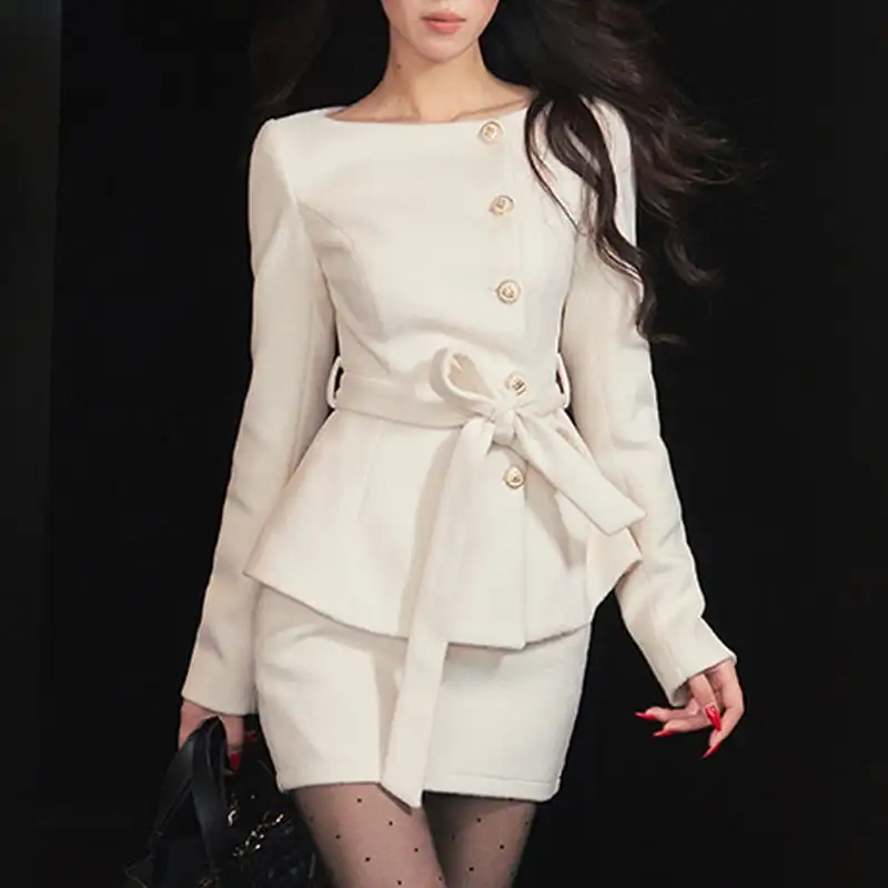 セットアップ トップス+スカート 気質満点 通勤 ライトベージュ