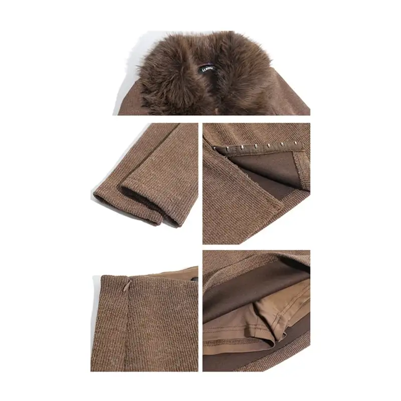 セットアップ トップス+スカート ふわふわ 着心地良い 長袖 ブラウン