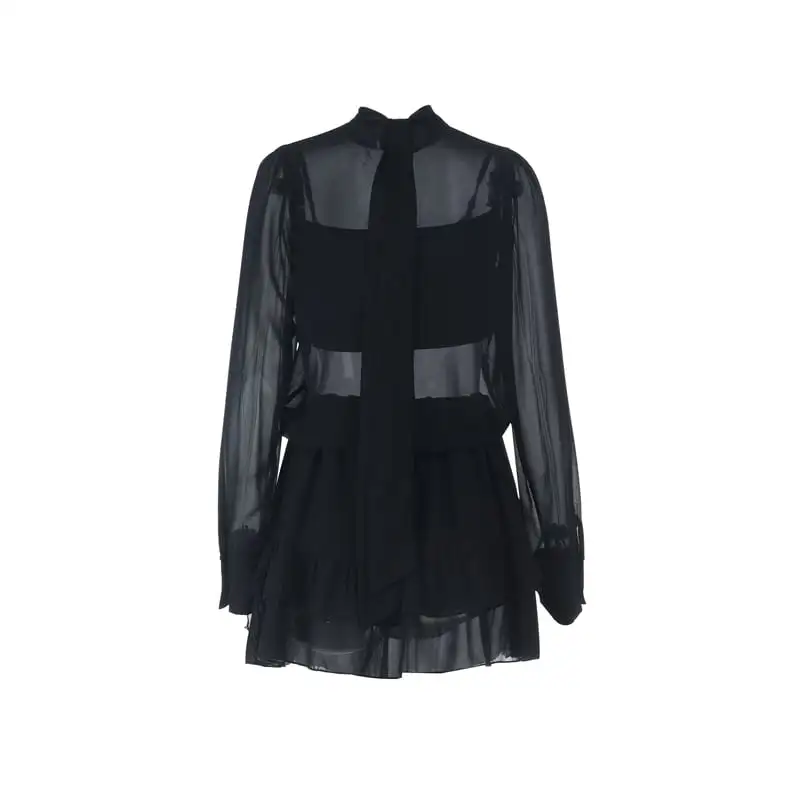 セットアップ トップス+スカート バックリボン ペプラム ブラック