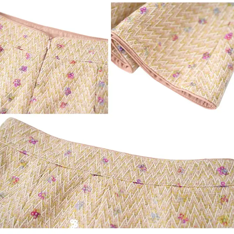 セットアップ デザイン感 ツイード フィッシュテール スパンコール トップス+スカート