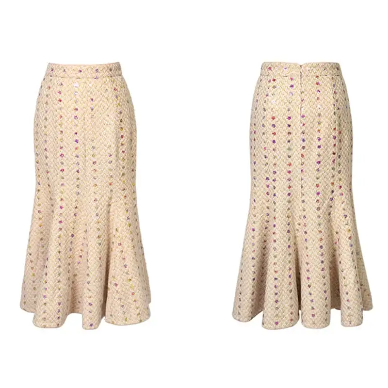 セットアップ デザイン感 ツイード フィッシュテール スパンコール トップス+スカート