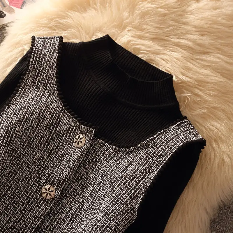 セットアップ 2点セット ニット トップス+ベストワンピース ペプラム グレー