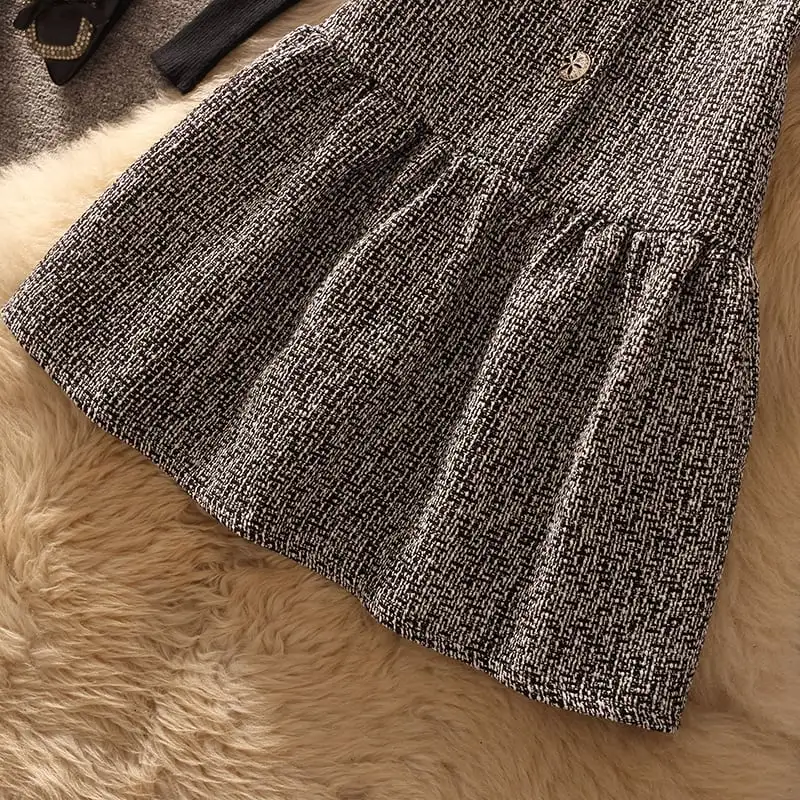 セットアップ 2点セット ニット トップス+ベストワンピース ペプラム グレー