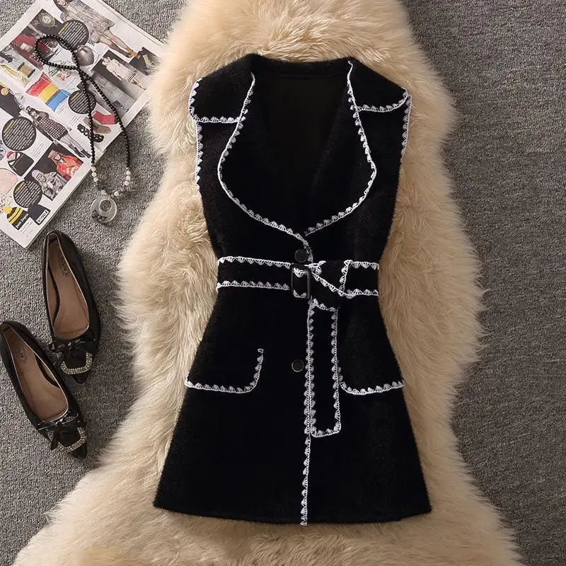 セットアップ トップス+ベストワンピース 2色展開 ニット ホワイト ブラック