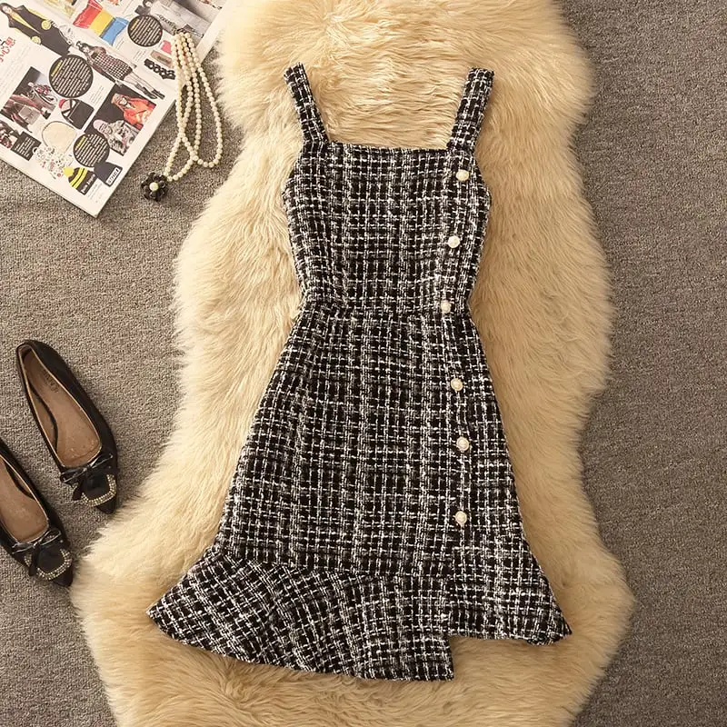 セットアップ 2点セット 2色展開 ツイード トップス+ベストワンピース ペプラム ブラック ピンク