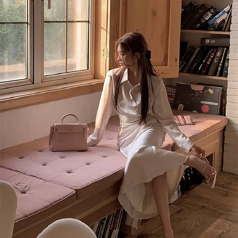 セットアップ トップス+スカート 気質溢れる 落ち感 長袖 ベージュ