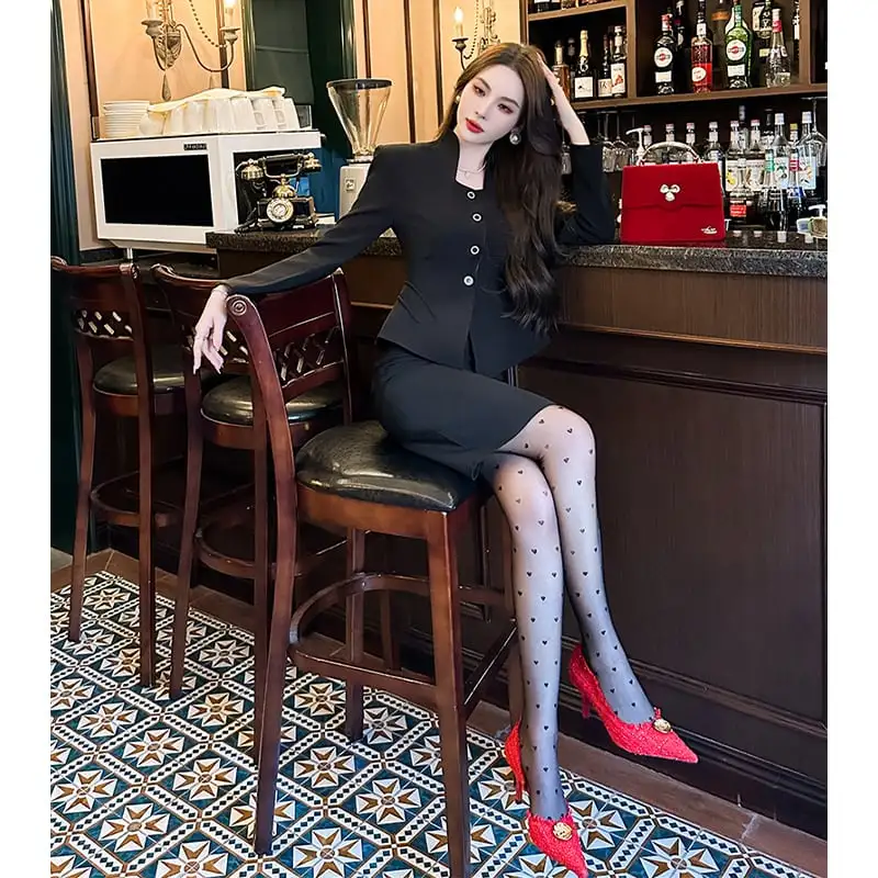 セットアップ OL/通勤 ビジネス アウター+スカート ブラック