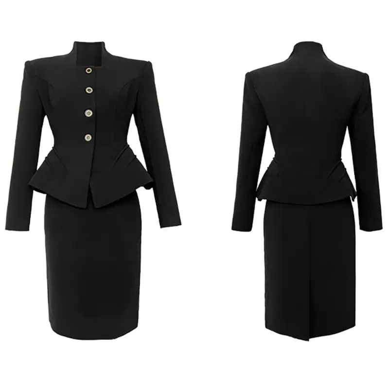 セットアップ OL/通勤 ビジネス アウター+スカート ブラック