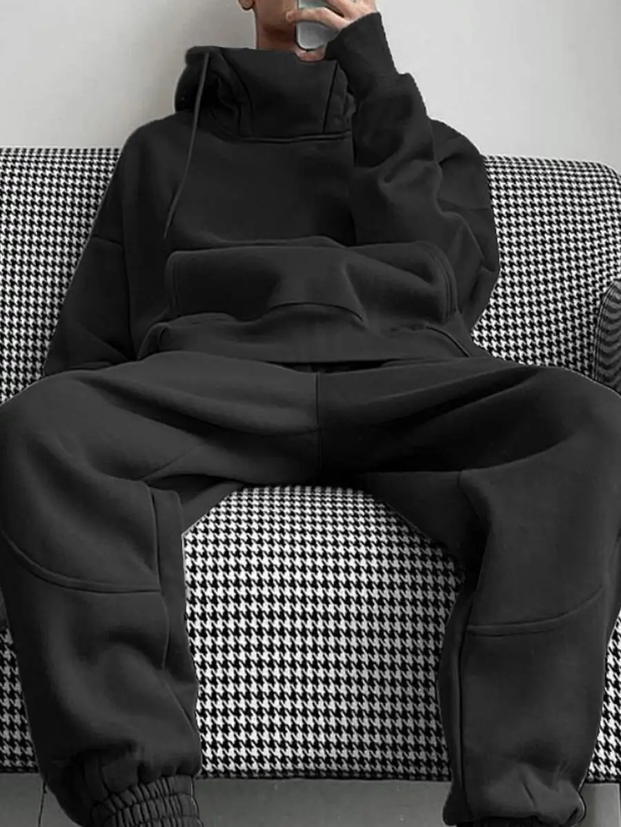 メンズポケット ドロップショルダー 紐付きパーカー 　スウェットパンツ