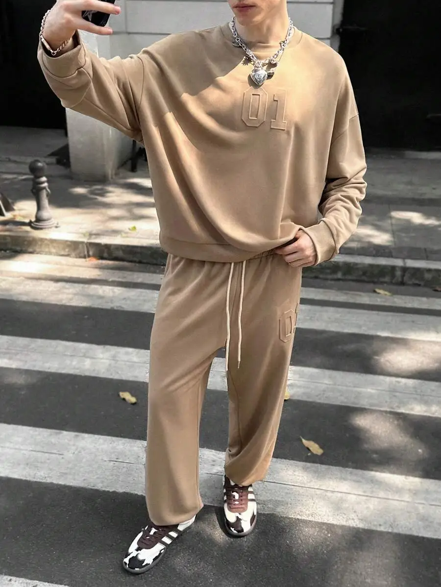 2点セット ニット カジュアル ルーズ 長袖スウェットシャツ   アンクル丈パンツ トラックスーツセット