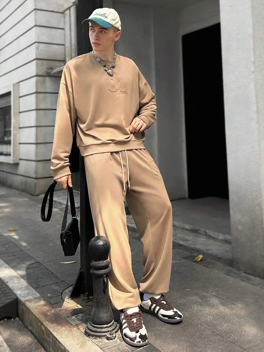 2点セット ニット カジュアル ルーズ 長袖スウェットシャツ   アンクル丈パンツ トラックスーツセット