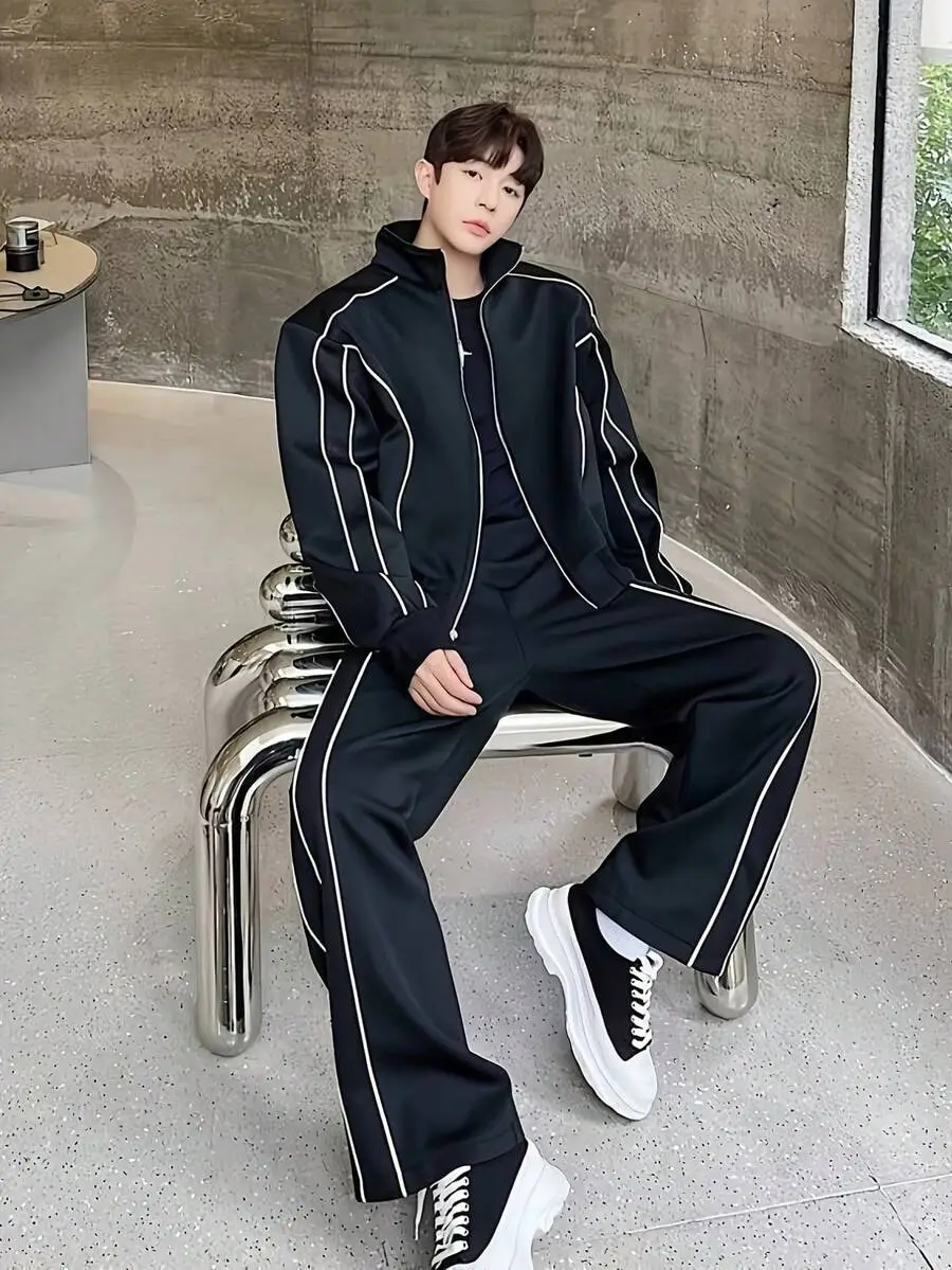 ゆったり カジュアル 通気性 快適 長袖 長ズボン カジュアルスーツ セットアップ