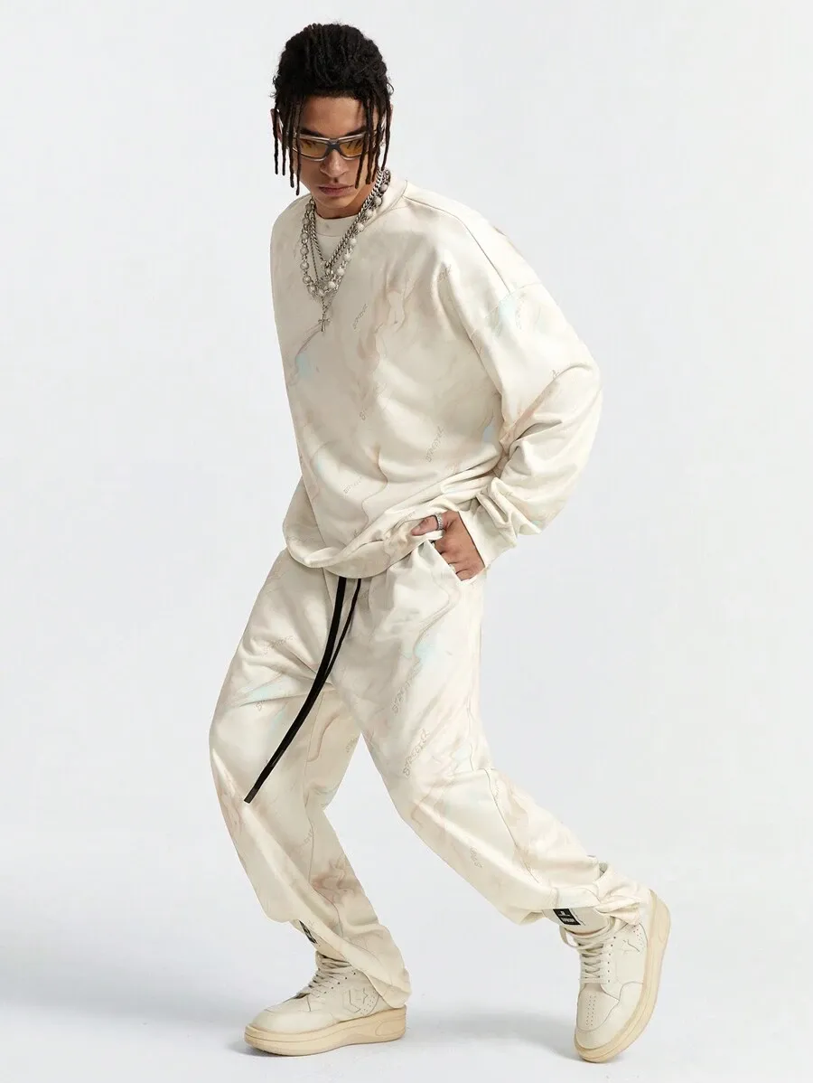 メンズ ルーズ ニット 長袖 スウェットシャツ セット