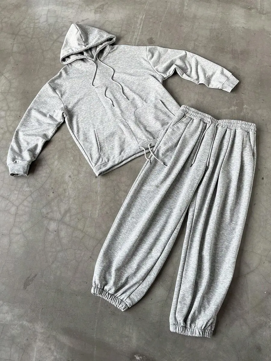 オーバーサイズ ポケット付き グレー メンズ パーカー セット