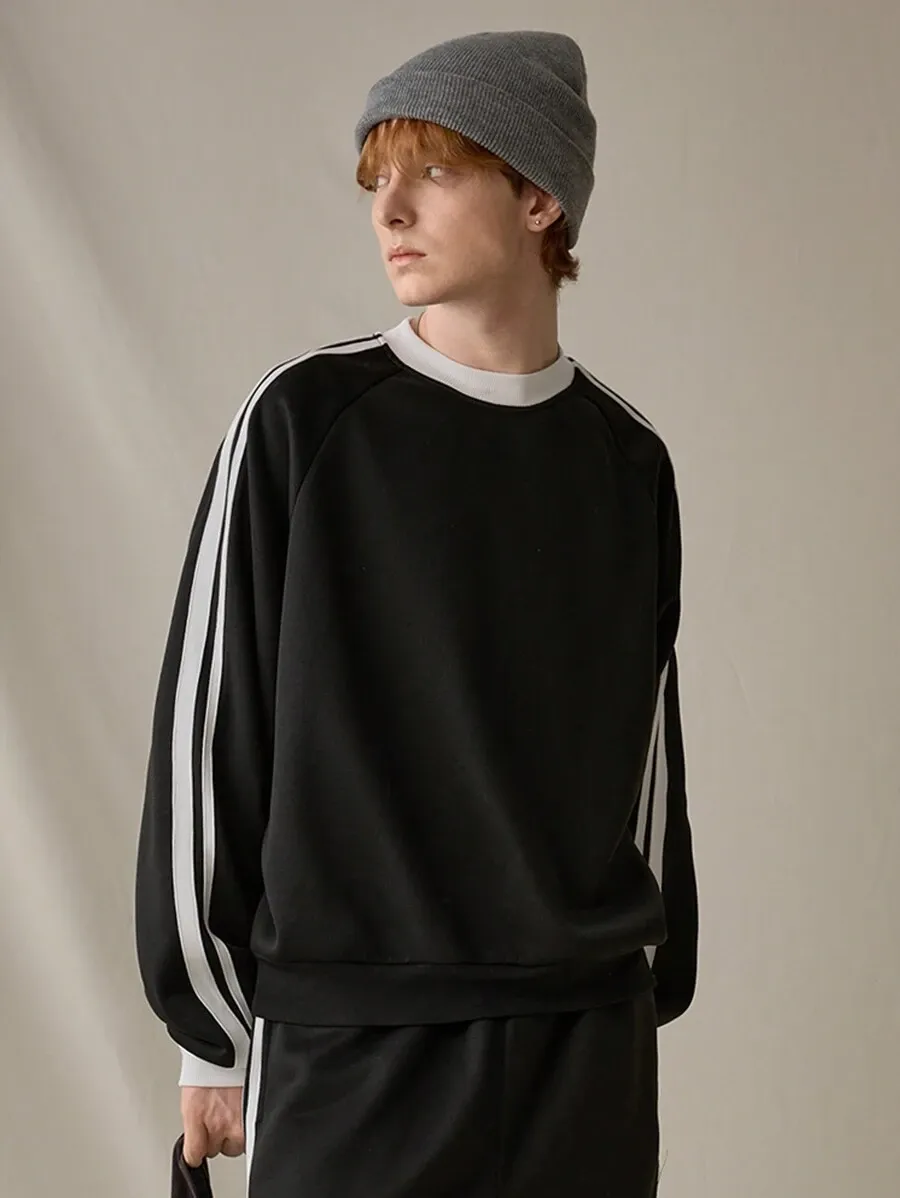 メンズ ニット カジュアル ルーズ フィット 長袖 スウェットシャツ ストレートレッグパンツ セットアップ