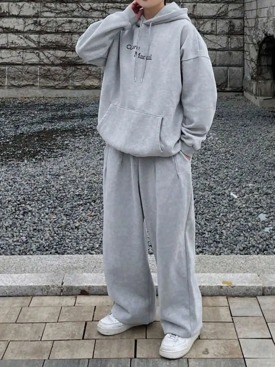カジュアル プリントフーディー ルーズフィット スウェットシャツ スウェットパンツ 2点セット
