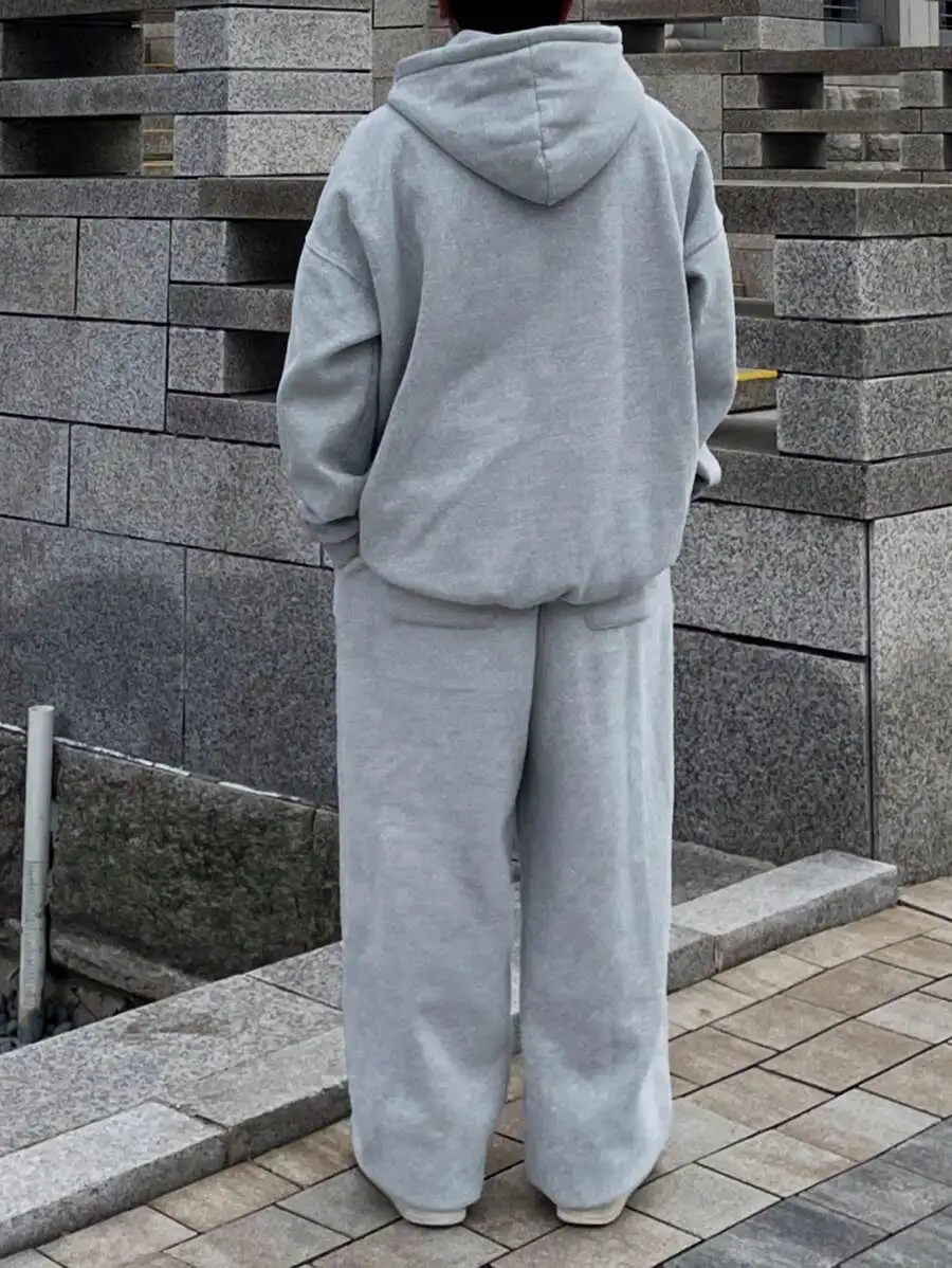 カジュアル プリントフーディー ルーズフィット スウェットシャツ スウェットパンツ 2点セット