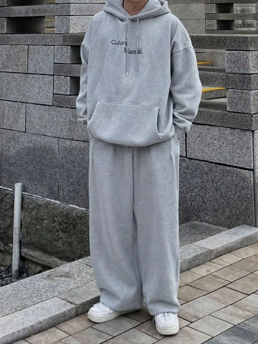 カジュアル プリントフーディー ルーズフィット スウェットシャツ スウェットパンツ 2点セット