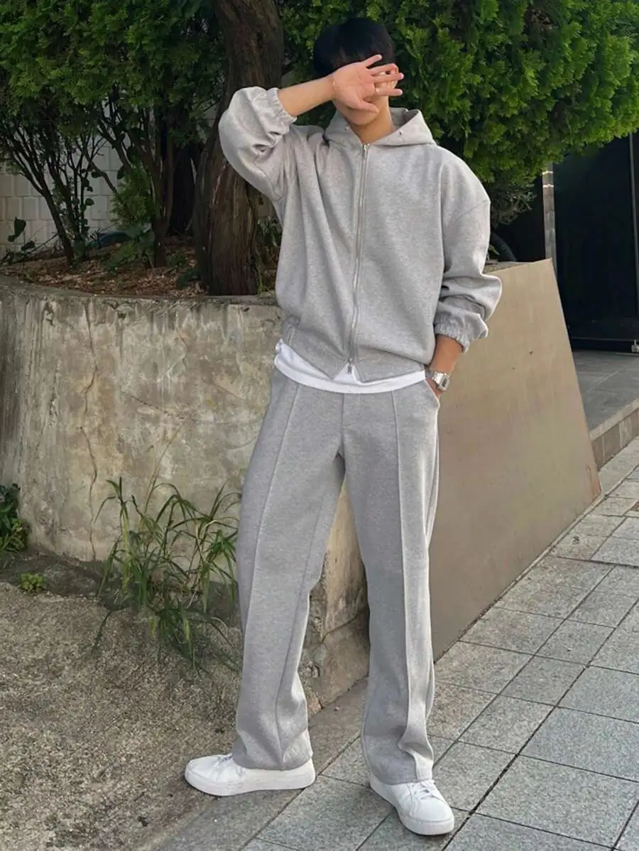 メンズ 無地 グレー パーカー スウェットシャツセット