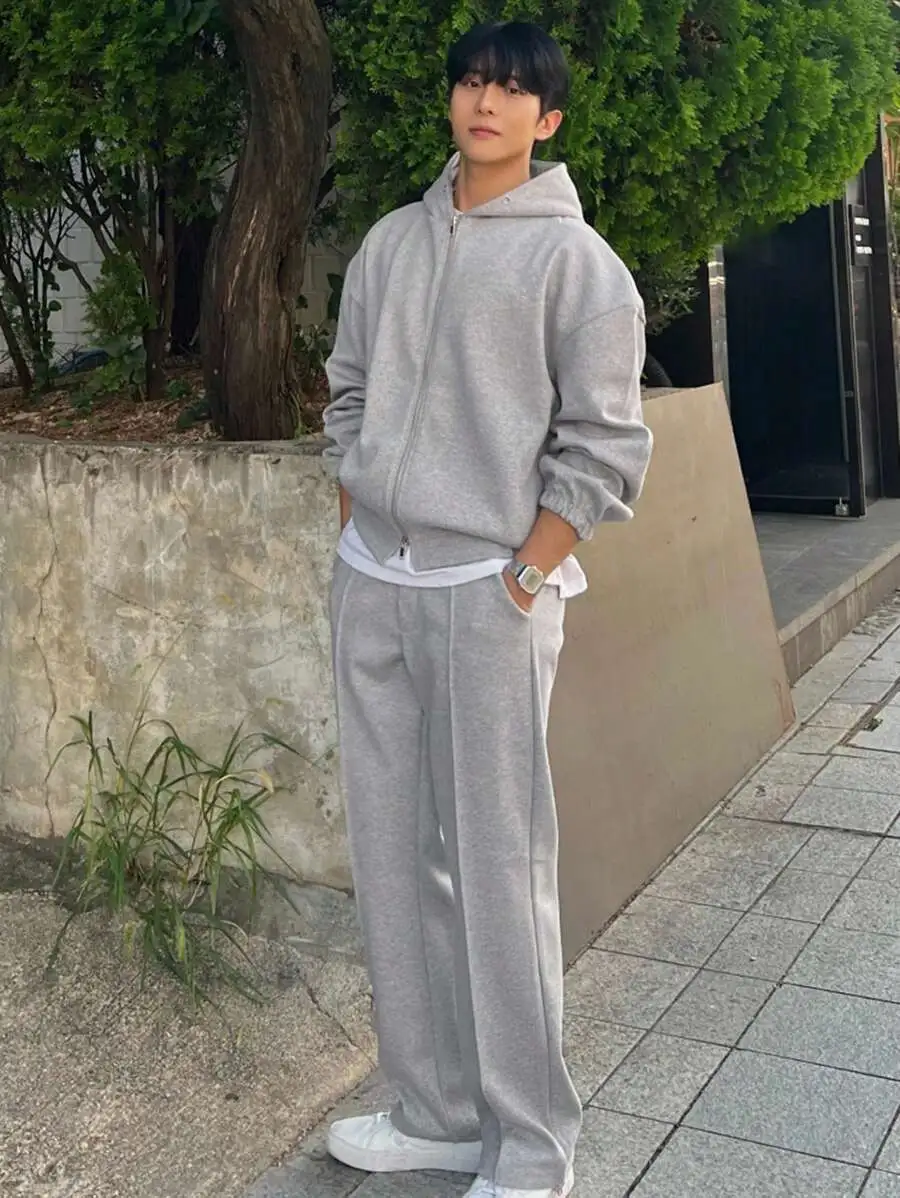 メンズ 無地 グレー パーカー スウェットシャツセット