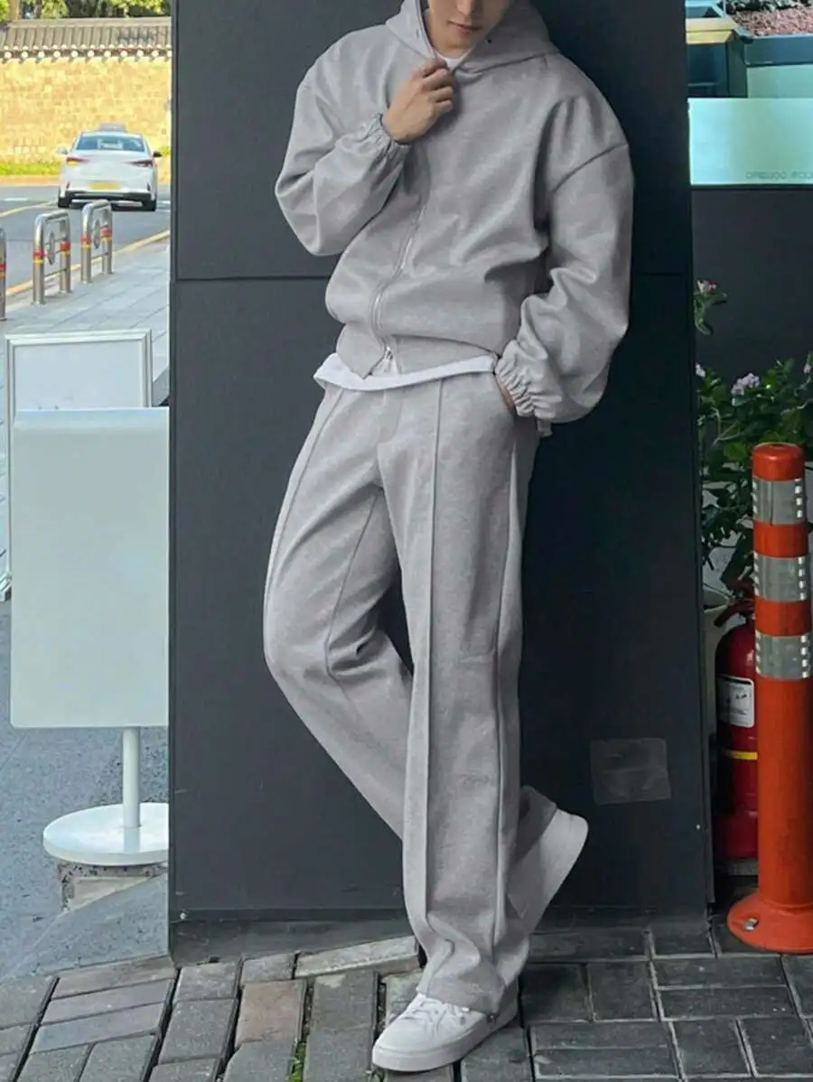 メンズ 無地 グレー パーカー スウェットシャツセット