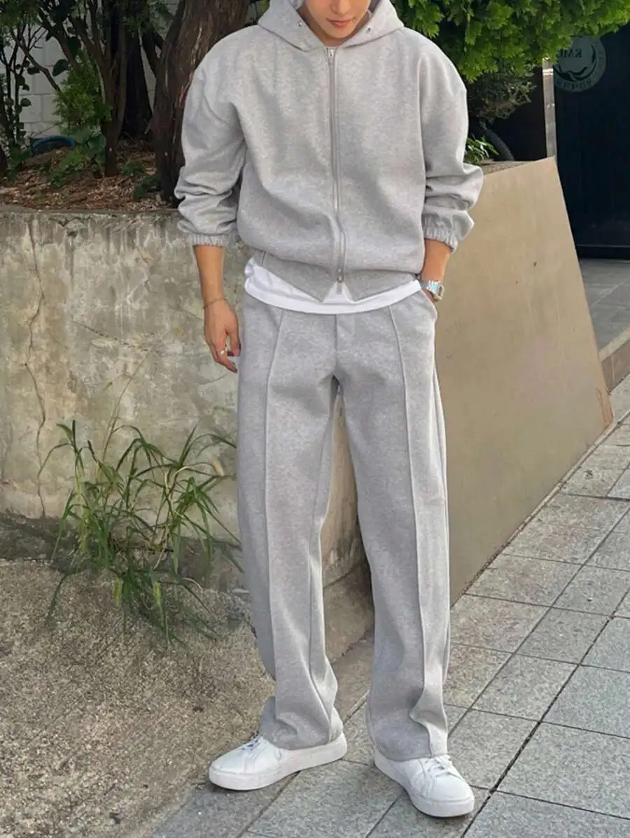メンズ 無地 グレー パーカー スウェットシャツセット