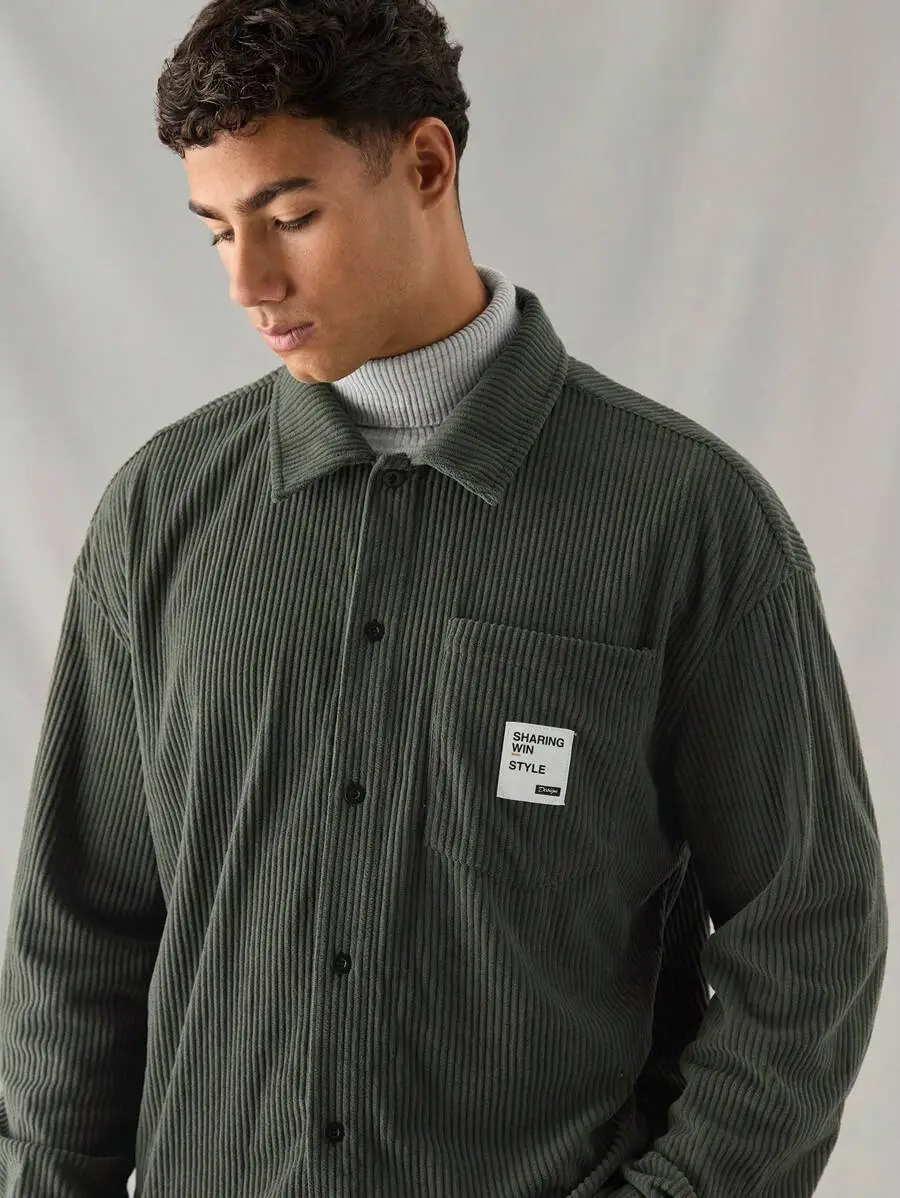 2点セット メンズ カジュアル ニットコーデュロイ 長袖シャツ ストレートレッグ パンツ