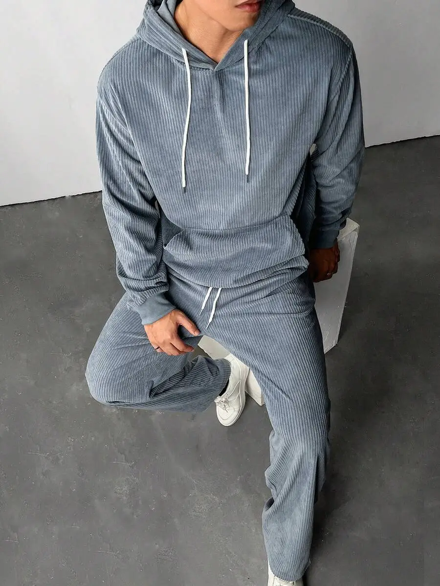 メンズ 無地 ポケット付き パーカー スウェットパンツ セット