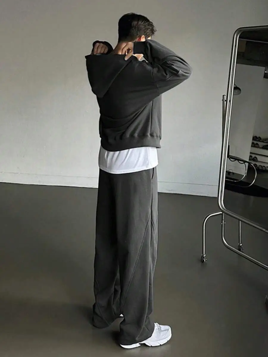 無地 ジップアップ フード付き スウェットシャツ ポケット付き パンツ 2点セット