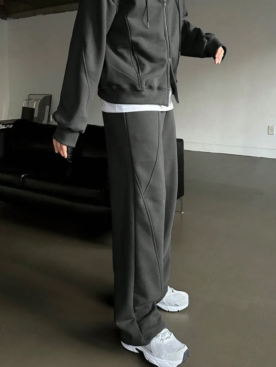 無地 ジップアップ フード付き スウェットシャツ ポケット付き パンツ 2点セット