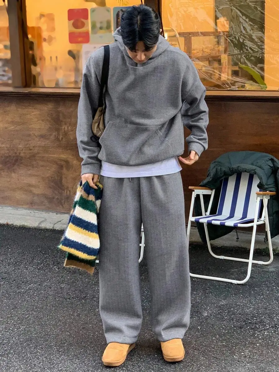 ソリッドグレー テクスチャー パーカー セット