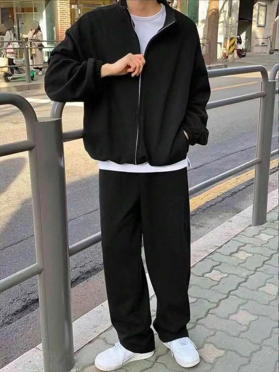 メンズ プレーン 長袖 ジップアップ パーカー パンツ セット 2点セットアップ