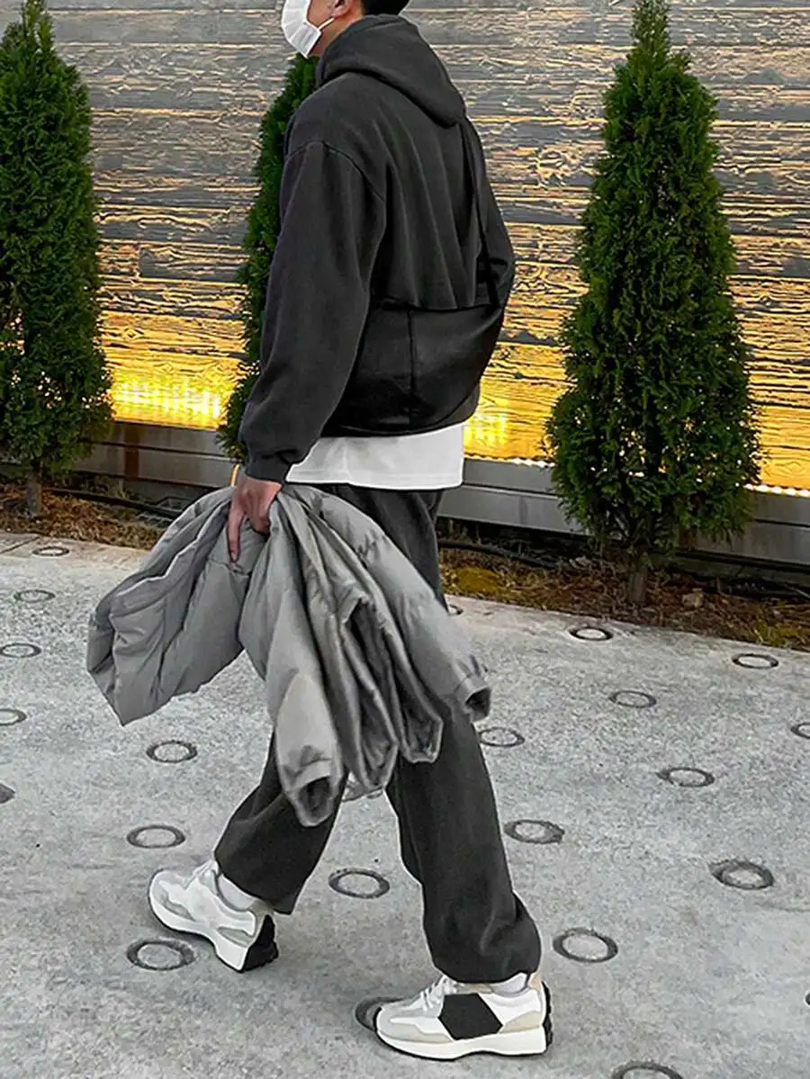 メンズ レター刺繍 パーカー セット ダークグレー