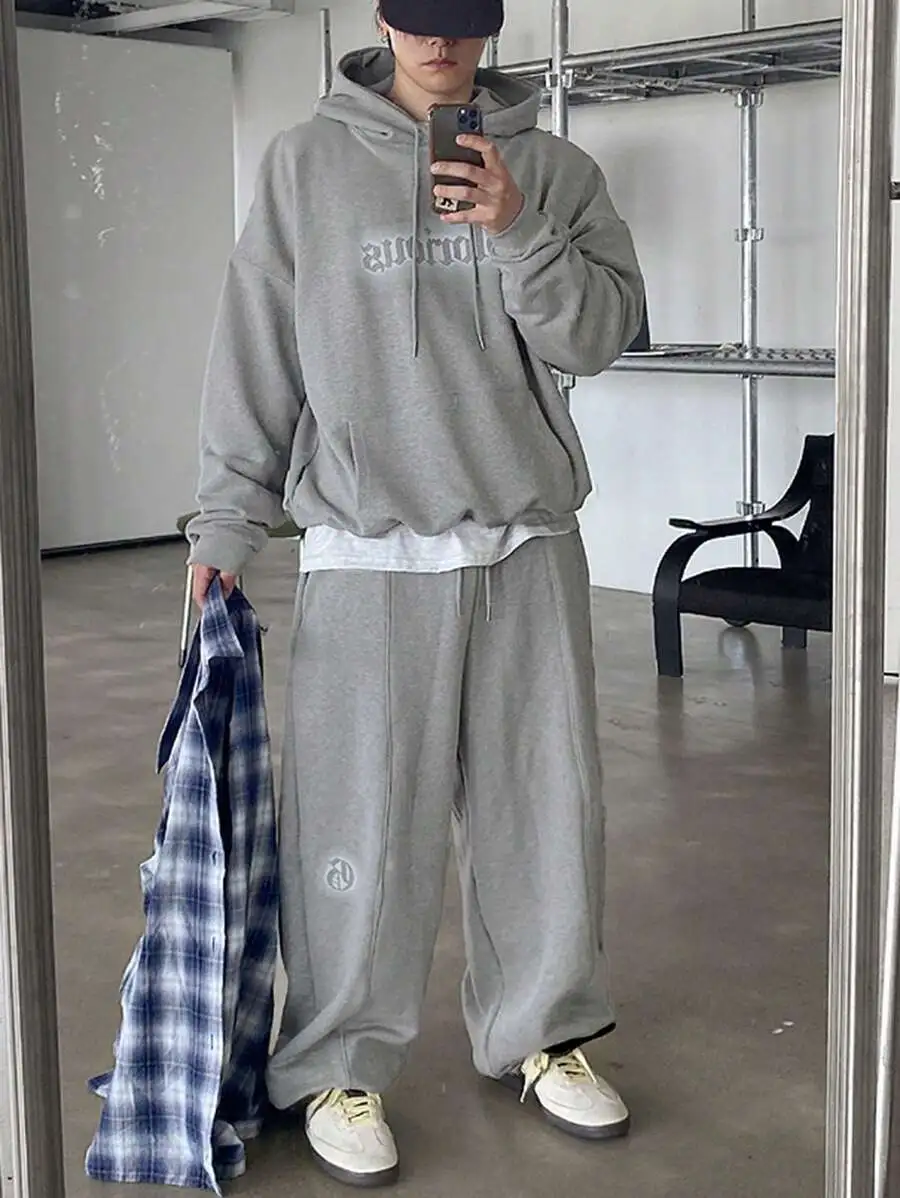 グレー レターグラフィック フリースパーカー  裏起毛 セット