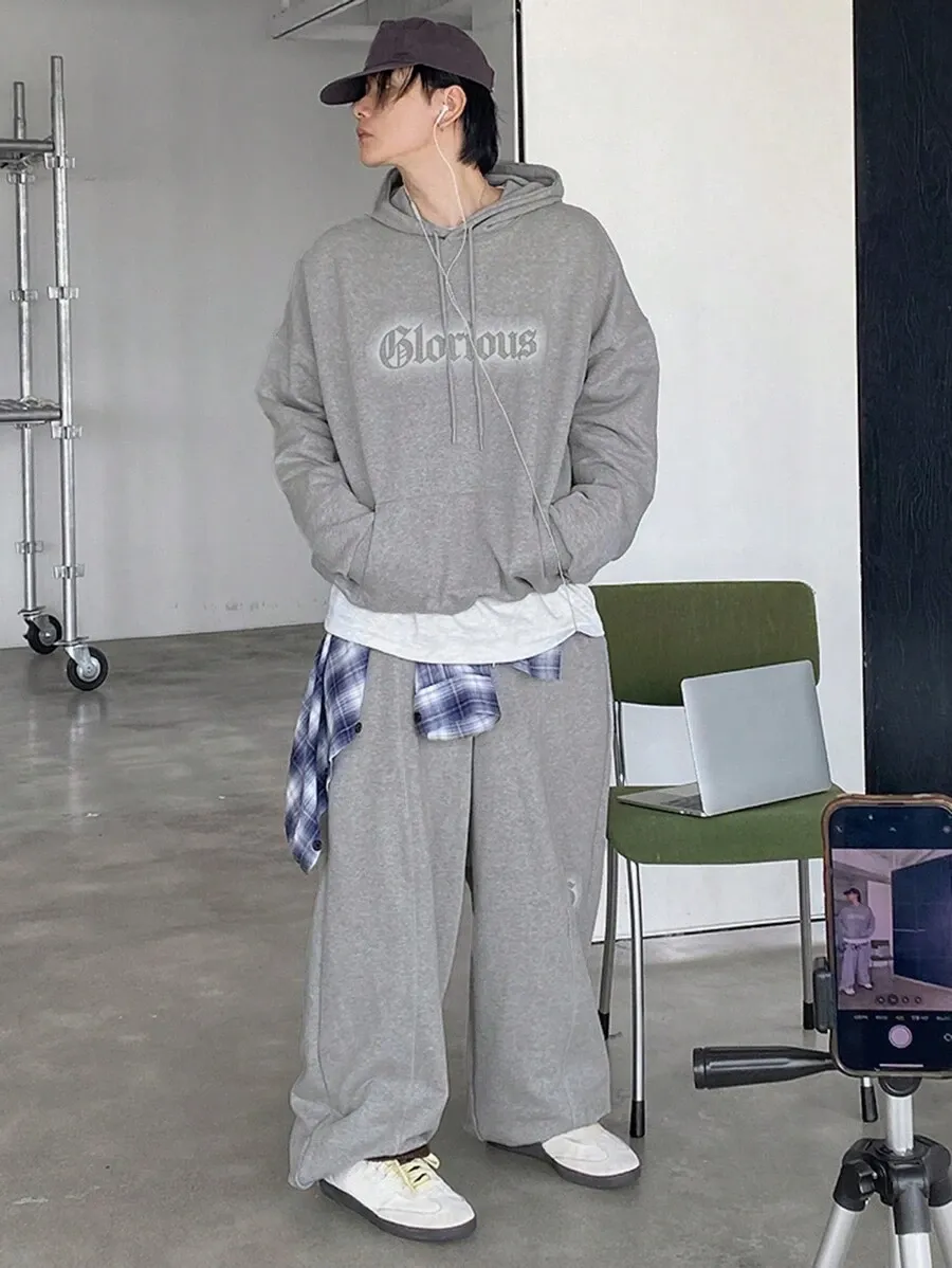 グレー レターグラフィック フリースパーカー  裏起毛 セット