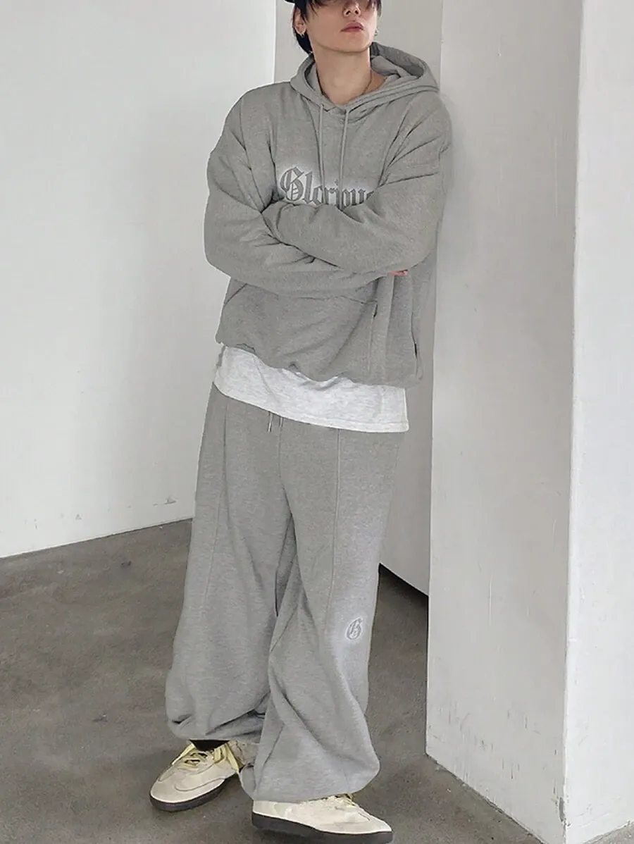 グレー レターグラフィック フリースパーカー  裏起毛 セット