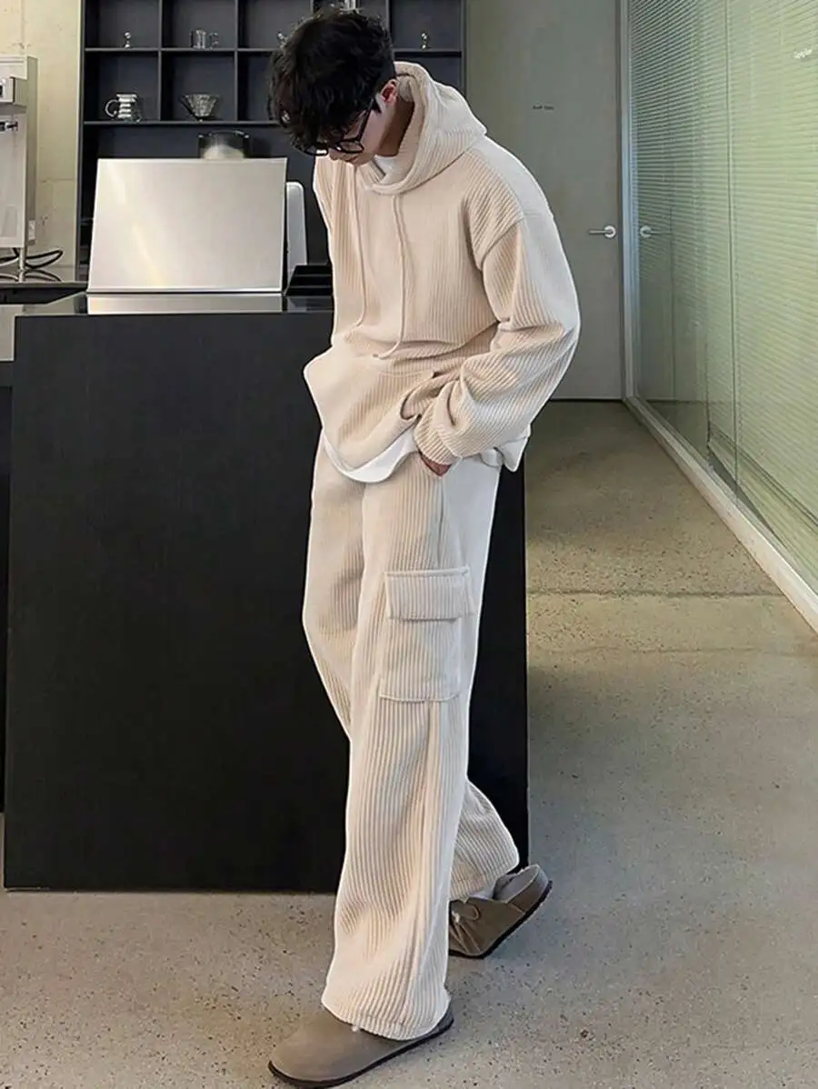 カジュアル 無地 コーデュロイ ドロップショルダー リラックスフィット パーカー  カーゴパンツ セット